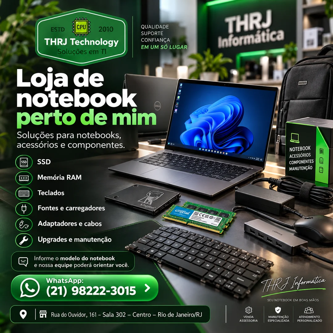 THRJ Informática - loja de notebook perto de mim no Centro do Rio de Janeiro com SSD, memória RAM, teclados e carregadores